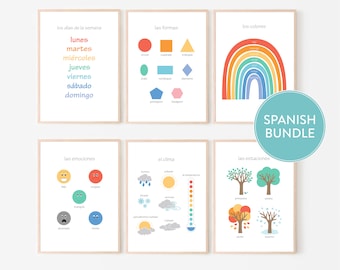 Spanish Educational Posters Bundle, Kids Room Decor (Digital Download)
