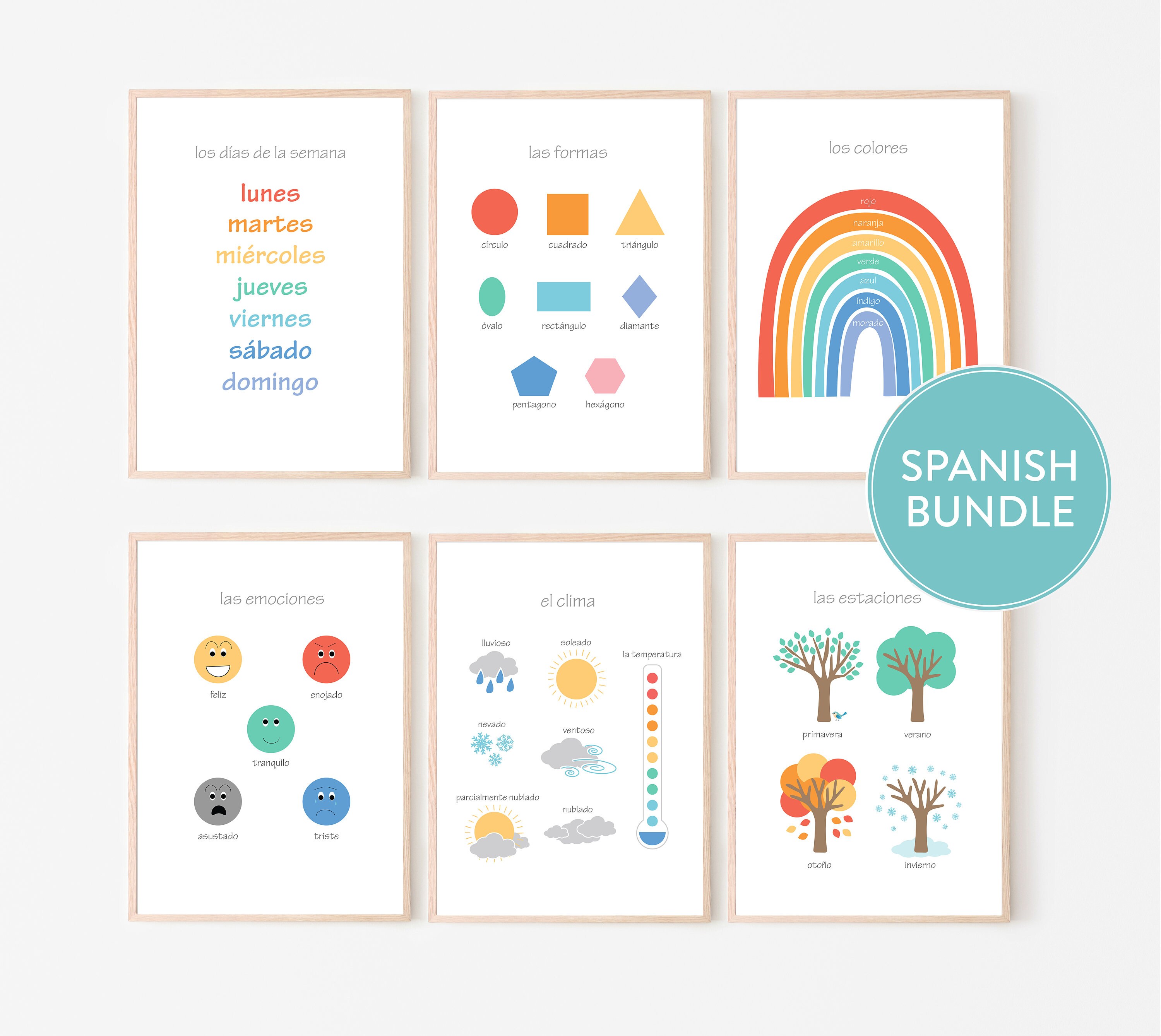 Educational Posters Spanish , Bilingual Learning Chart For Kindergarten ...