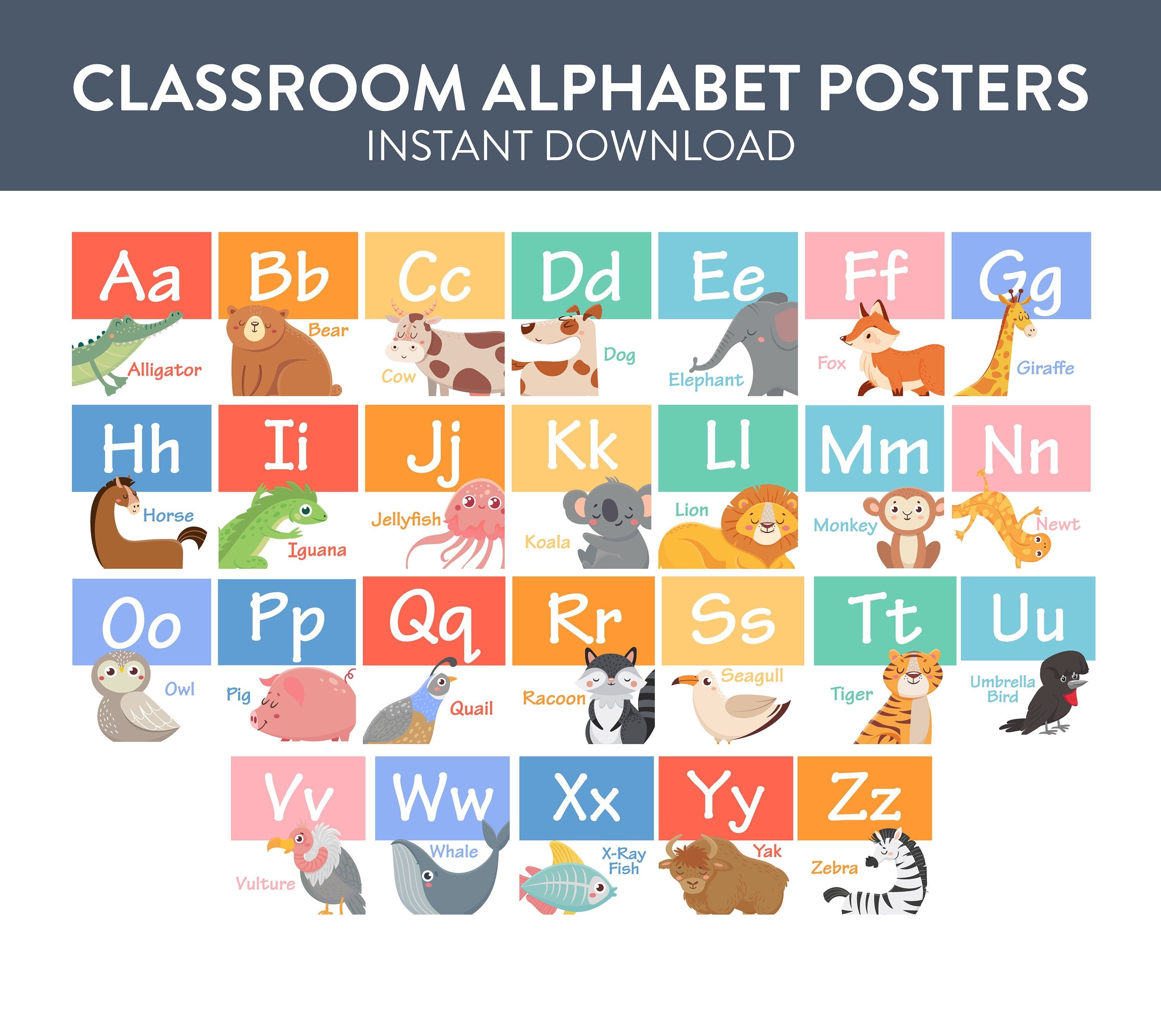 Classroom Alphabet Posters | Educational Learning Print (digital