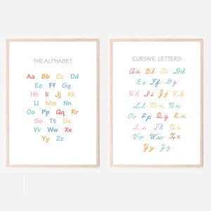 Cursive Schreiben Alphabet Poster - Kinder Wand Kunst Zimmer Dekor pädagogische Drucke für Schlafzimmer, Spielzimmer, Homeschool, Vorschule & Montessori