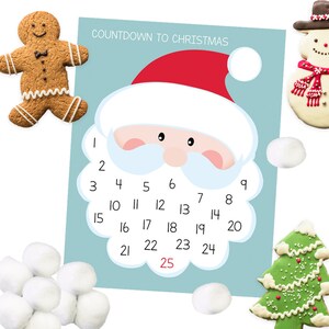 Kids Christmas Santa Cotton Ball Advent Countdown Calendar Wall Art ...