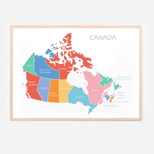 Canada Map Kids Wall Art Room Decor Educational Prints for Bedroom, Playroom, Home School, Pre-School & Montessori Posters Printables