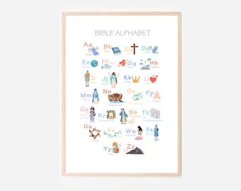 Kids Bible Alphabet Poster, Christian Nursery Decor (Digital Download)
