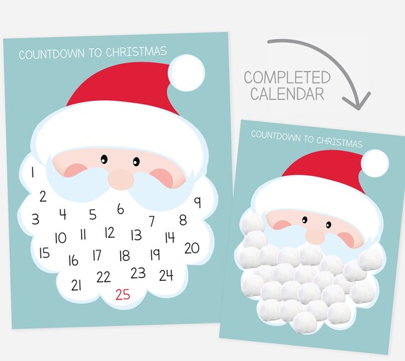 Kids Christmas Santa Cotton Ball Advent Countdown Calendar - Etsy kids-christmas-santa-cotton-ball-advent-countdown-calendar-etsy