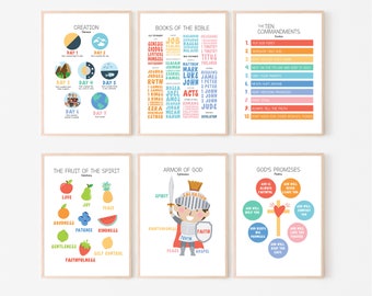 Books of the Bible Verse 10 Ten Commandments, Kids Scripture Poster, Church Sunday School Decor, Homeschool, Christian Education, Pre-school