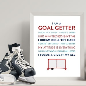Kids Wall Art Room Decor Boys & Girls Hockey Bedroom - Goal Hockey Player Motivational Printable