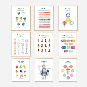 Books of the Bible Verse 10 Ten Commandments, Kids Scripture Poster, Church Sunday School Decor, Homeschool, Christian Education, Boho Color