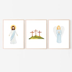 Aquarel kinderen kunst aan de muur schrift posters kerk zondagsschool decor christelijk-katholiek onderwijs Jezus engel kruis voorschoolse kwekerij afdrukken