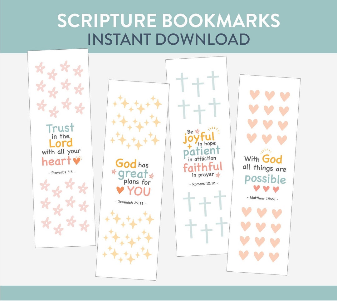 Kids Bible Verse Scripture Bookmarks, Church, Sunday School, Christian