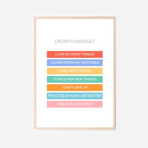 Growth Mindset Kids Wall Art Room Decor Educational Prints for Bedroom, Playroom, Home School, Pre-School & Montessori
