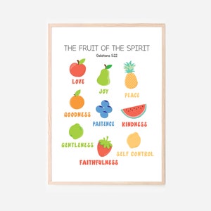 Fruit of the Spirit Kids Bible Verse Print Scripture Posters Church Sunday School Decor Christian printable Homeschool Educational Preschool