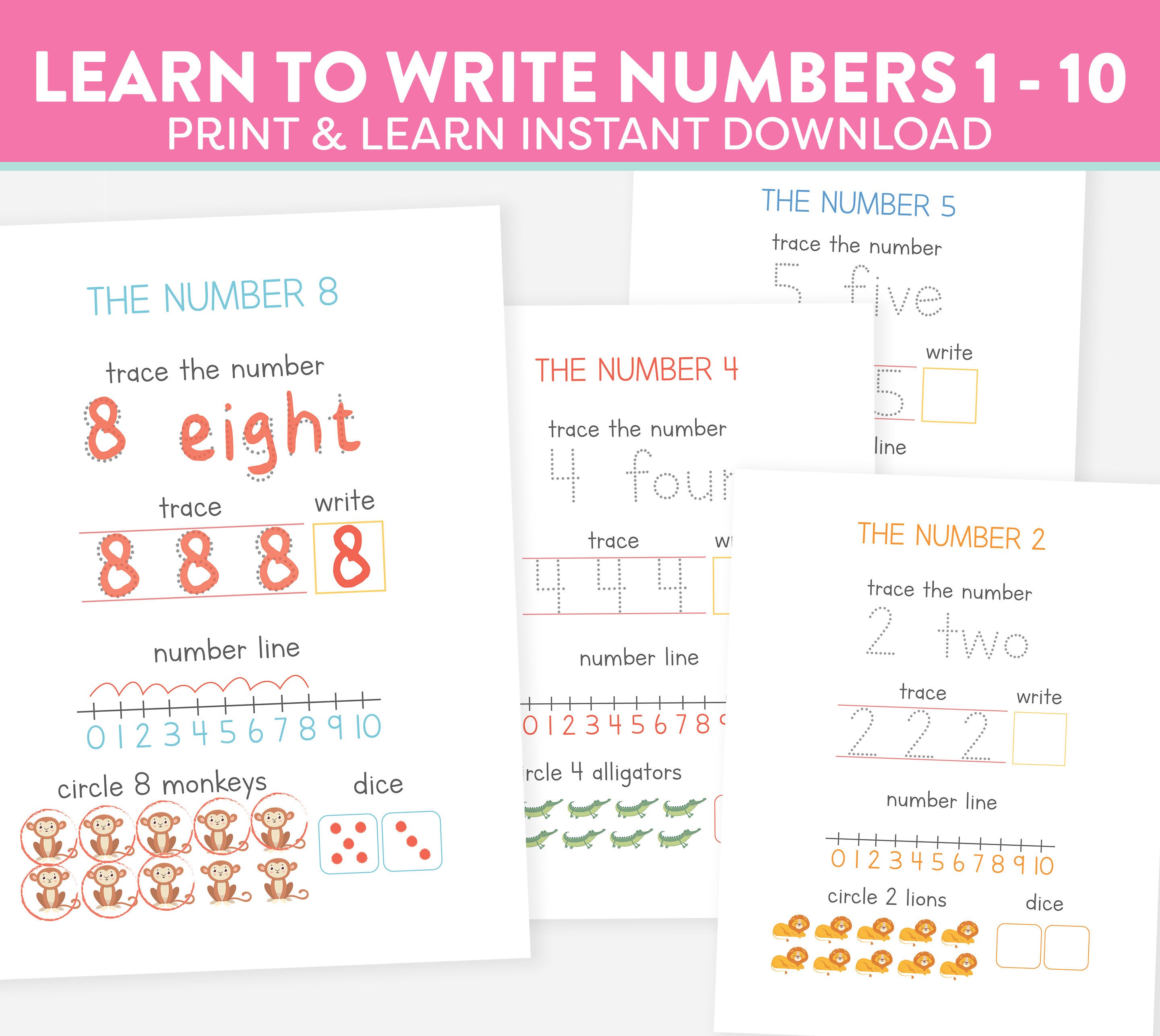 numbers printable kids worksheet for kindergarten first grade etsy