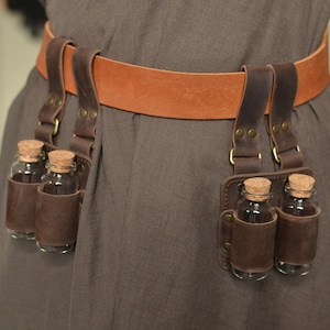Leather potion holders, bottles for larp, steampunk belt accessories
