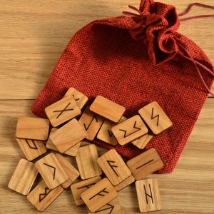 Set of Ash Futhark Runes in a Bag, Runes for Divination, Scandinavian Magic