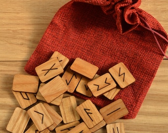 Set of Ash Futhark Runes in a Bag, Runes for Divination, Scandinavian Magic
