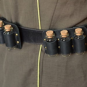 Set of black triple leather potion holders, bottles for larp, steampunk belt accessories