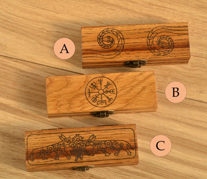 Thing Rune Pocket Set of Runes in a Oak Wooden Box, Travel Divination Runes, Cool ...