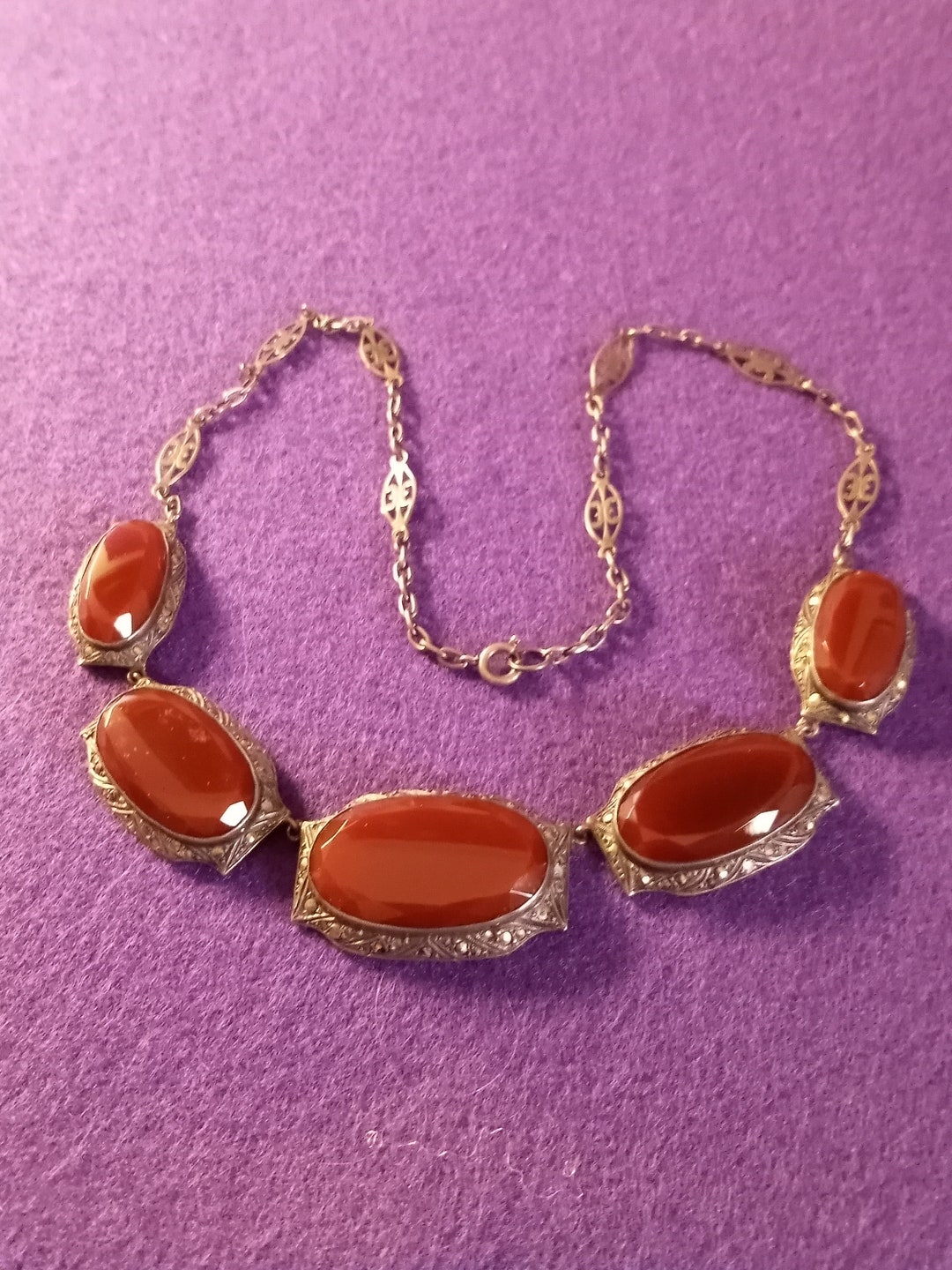 Antique Art Deco Sterling Silver Carnelian & Marcasite Necklac Germany ...