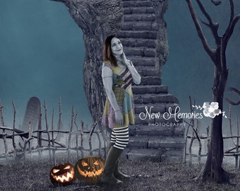 Spooky Halloween House Digital Backdrop (JPEG)