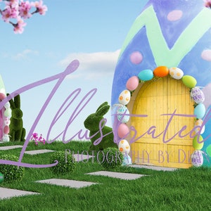 Decorated Easter Egg House Digital Backdrop, Easter Village Digital Background, Easter Digital Backdrop, Spring Digital Background