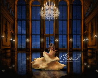Castle Ballroom Night Scene Digital Background (JPEG)