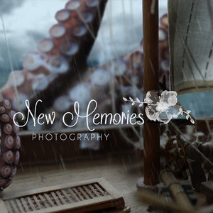 Kraken Digital Backdrop, Sea Monster Digital Background, Pirate Digital Backdrop, Fantasy Digital Background, Boat Digital Backdrop