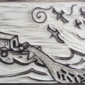 Original linocut print The Catch image 3