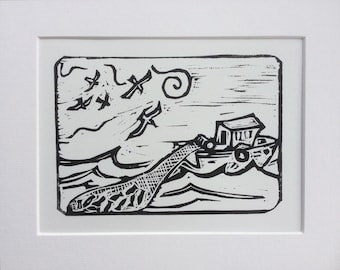 Original linocut print ‘ The Catch’