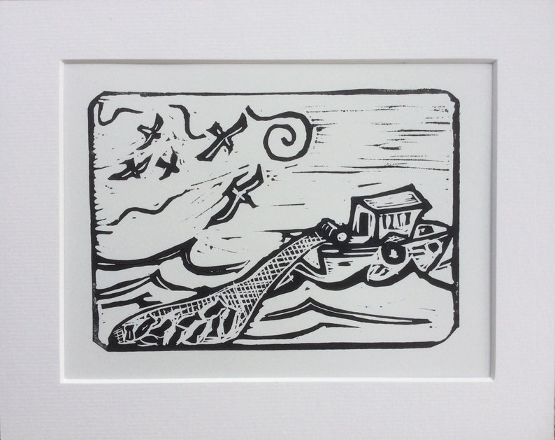 Original linocut print The Catch image 1