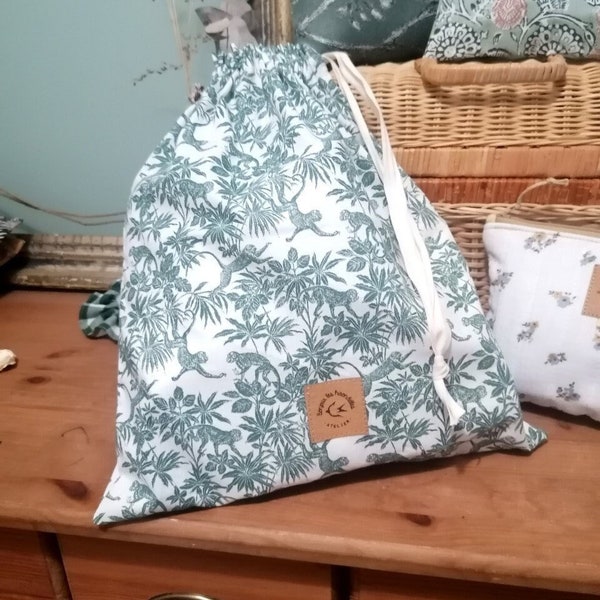 Sac à linge, sac pochon, vert ou bleu