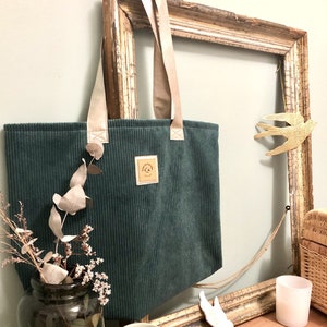 Blue, green or brown velvet shopping bag, lined, gold handles and interior pocket