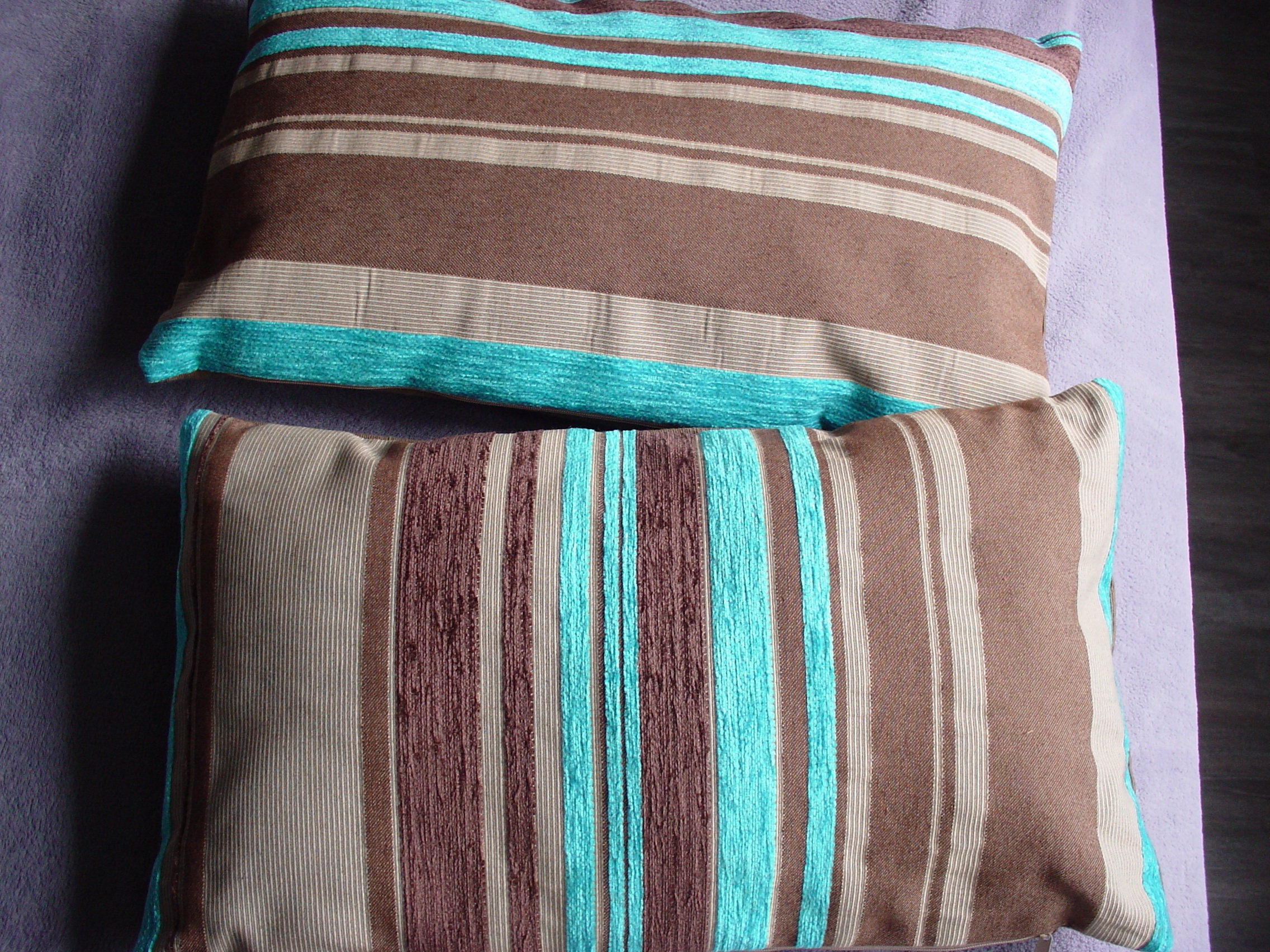 Coussins Déhoussables Rayures Turquoises | Lot de 2