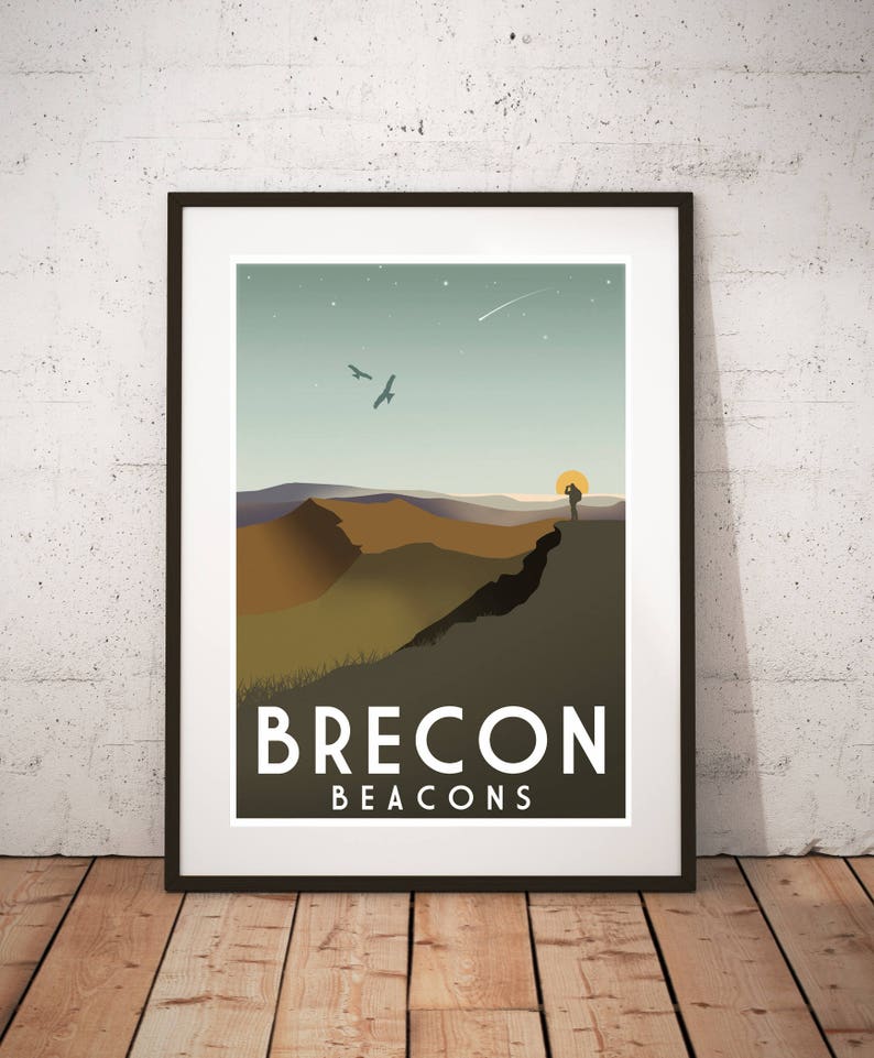 Brecon Beacons Vintage travel, tourism print : A3 size. image 1