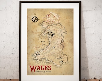 Map of Wales - Middle Earth - A3 size