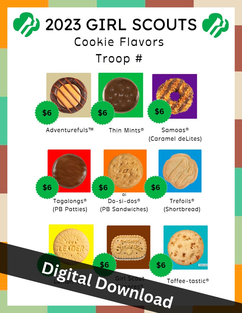 GIRL SCOUTS 2025 Cookie Flavor Information Sheet Editable, Printable