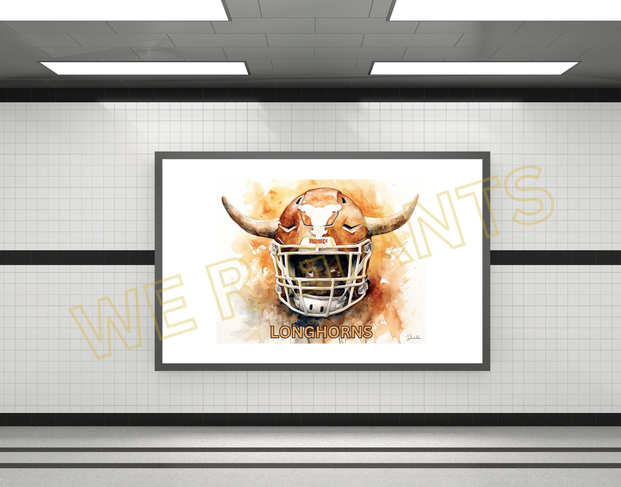 Texas Longhorns Football Helmet Watercolor Wall Art Wall Decor NCCA