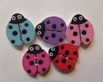 Set of 4 multicolored Ladybird wooden buttons