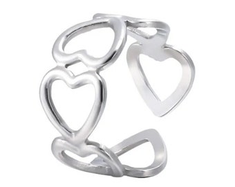 Bague multi coeurs ajustable plaquée en argent 925 , bijoux femme, cadeau anniversaire, cadeau Noël, bijoux tendance S111