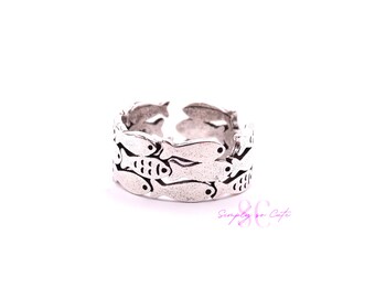 Bague band de poissons ajustable plaquée en argent 925 , bijoux femme, cadeau anniversaire, cadeau Noël, bijoux tendance S64