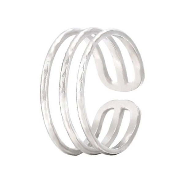 Bague tri lignes ajustable plaqué en argent 925 , bijoux femme, cadeau anniversaire, cadeau Noël, bijoux tendance S34