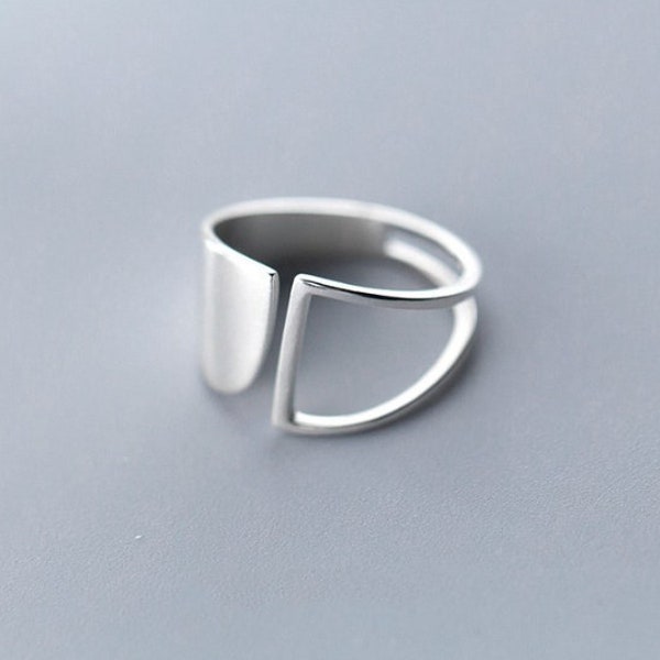 Bague large à côté creux ajustable plaquée en argent 925 , bijoux femme, cadeau anniversaire, cadeau Noël, bijoux tendance S59