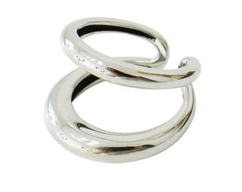 Bague double gros anneaux ajustable plaquée en argent 925 , bijoux femme, cadeau anniversaire, cadeau Noël, bijoux tendance S100