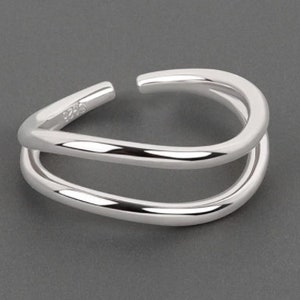 Adjustable double wave ring plated in 925 silver, women's jewelry, birthday gift, Christmas gift, trendy jewelry S118