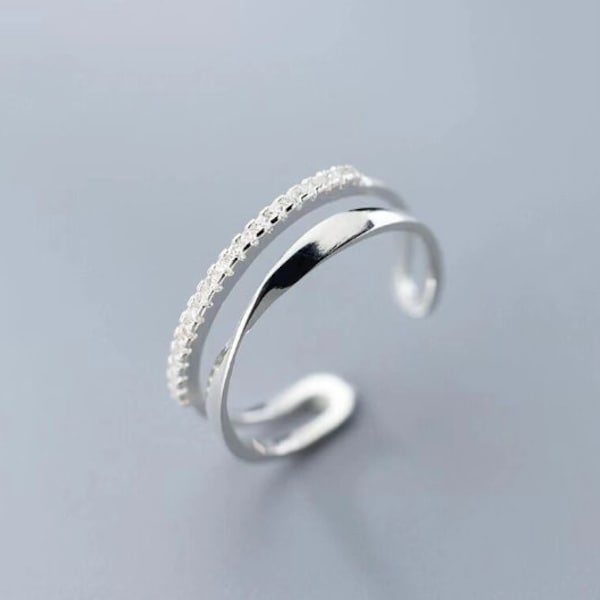 Bague minimaliste à zircons ajustable plaquée en argent 925 , bijoux femme, cadeau anniversaire, cadeau Noël, bijoux tendance S58