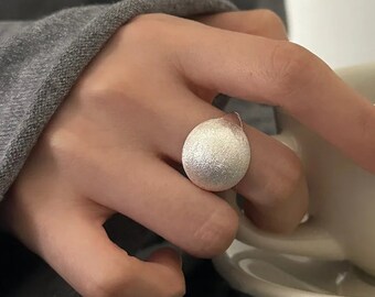 Bague dôme brossé ajustable plaquée en argent 925 , bijoux femme, cadeau anniversaire, cadeau Noël, bijoux tendance S24