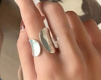 Adjustable asymmetrical ring plated in 925 silver, women's jewelry, birthday gift, Christmas gift, trendy jewelry S138