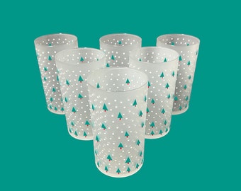 Frosted Christmas Trees and Snowflake Glasses by Prisma, Japan, Neiman Marcus Christmas Glasses