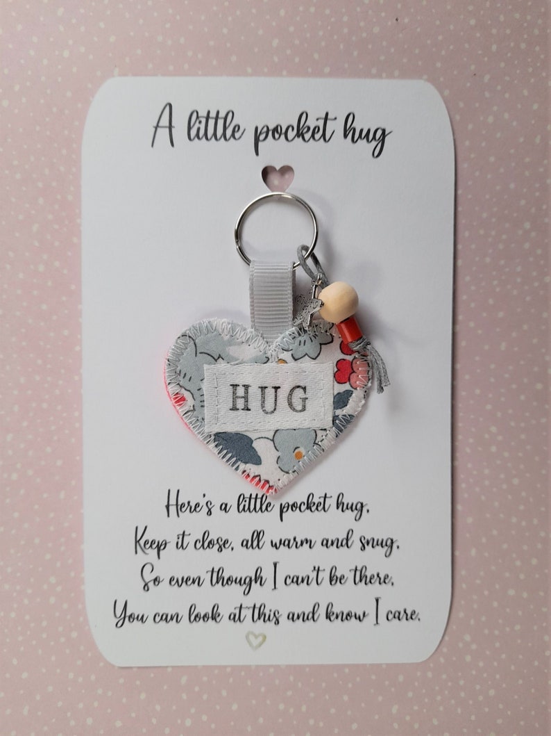 Handmade Pocket Hug heart fabric keyring for 2021 2021 gift Etsy