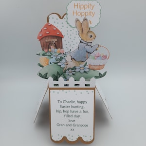 Easter Peter Rabbit Pop up card, Personalised Pop Up Card, Unisex Card, large 8.5" x 6" card