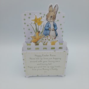 Carte pop-up personnalisée Pierre Lapin de Pâques, carte de Pâques, carte-cadeau 3D unique, carte d'anniversaire,